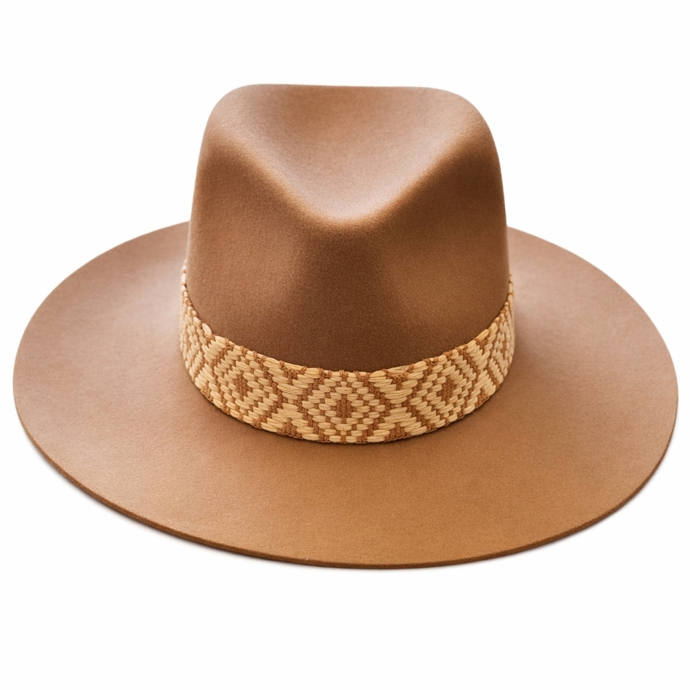 Olive & Pique Wool Fedora Hat Aztec Band Coastal Cowgirl Boho Adjustable - Picture 2 of 14
